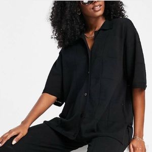 4th & Reckless Allie crochet button down knit beach shirt in black size 10